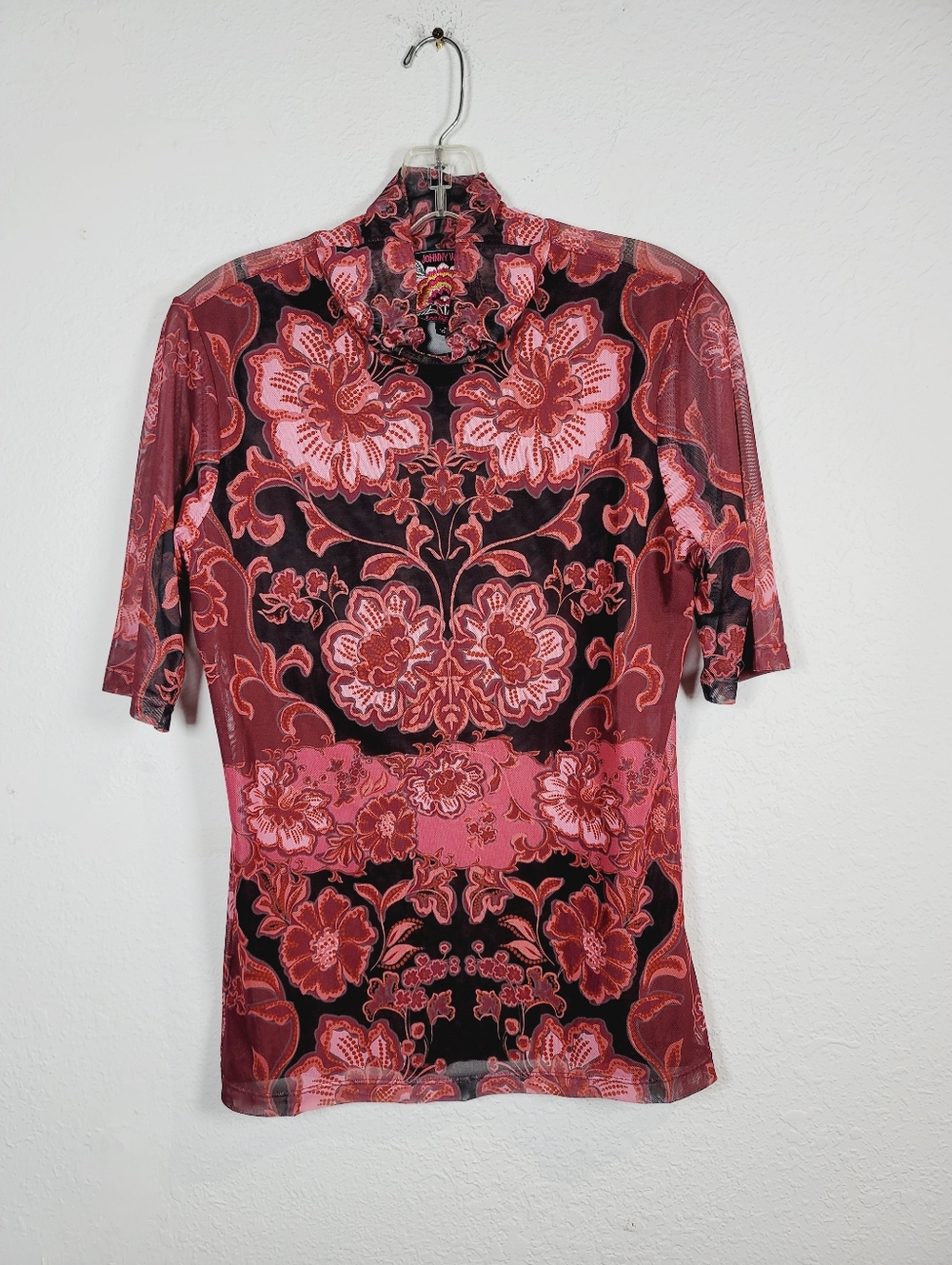 JOHNNY WAS MESH ELBOW SLEEVE MOCK NECK, SIZE MEDIUM